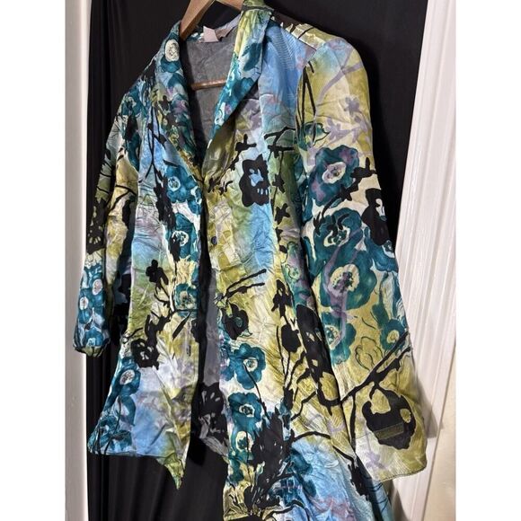Tan Jay Velvet Burn Out Shacket Dark Floral 18 Plus 3/4 Sleeve Spring Light - Picture 2 of 7